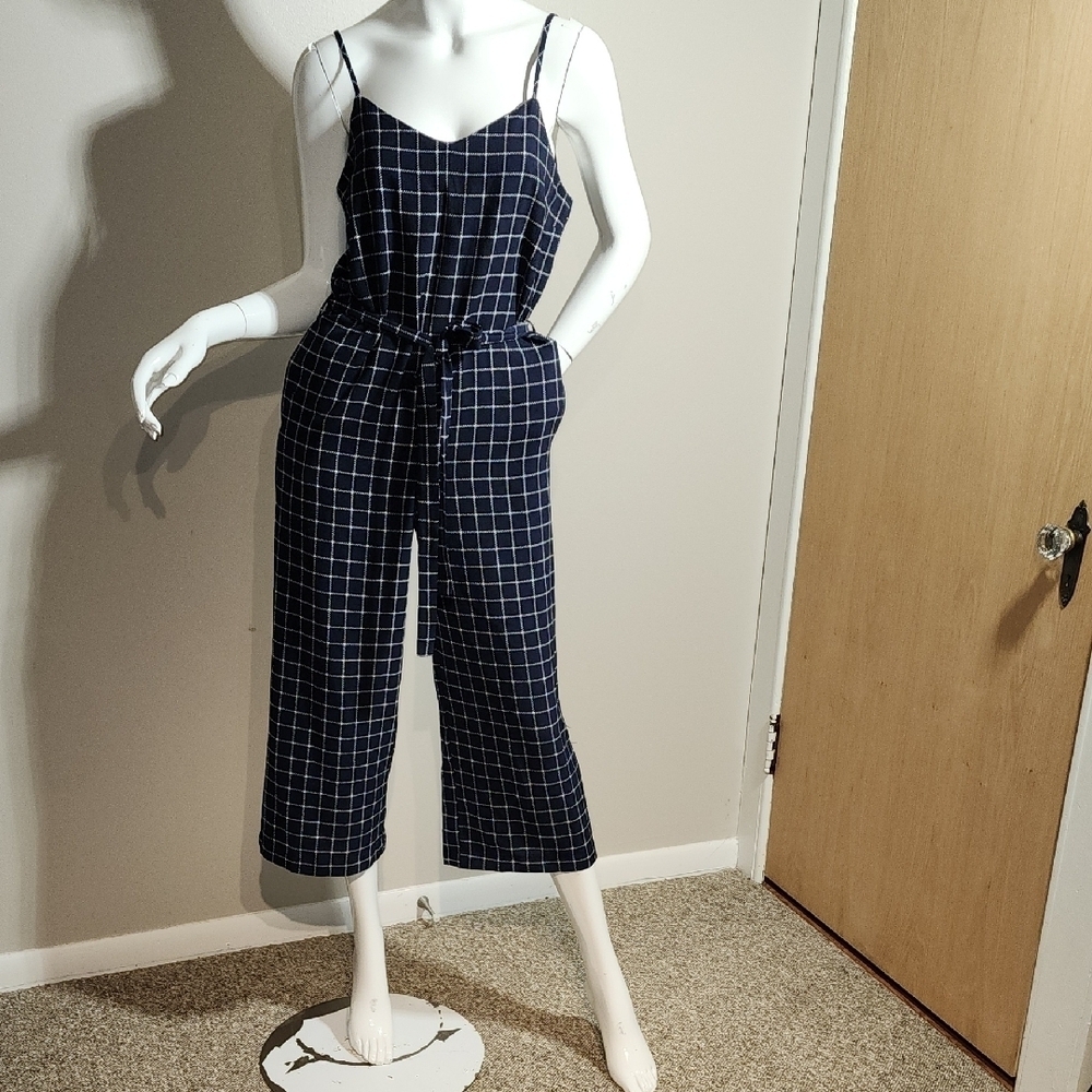 Monteau Navy Checkered Jumpsuit